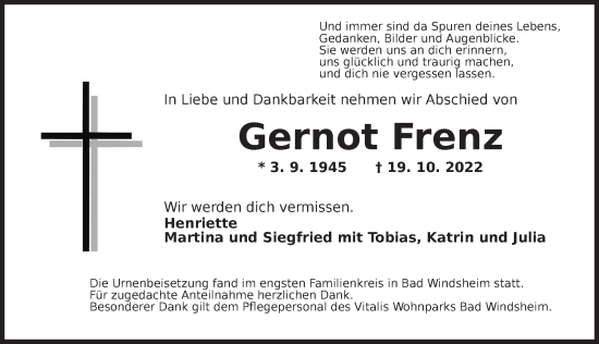 Traueranzeige von Gernot Frenz von Neustadt/ Scheinfeld/ Uffenheim