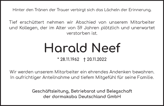 Traueranzeige von Harald Neef von Rothenburg