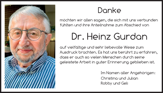 Traueranzeige von Heinz Gurdan von Ansbach