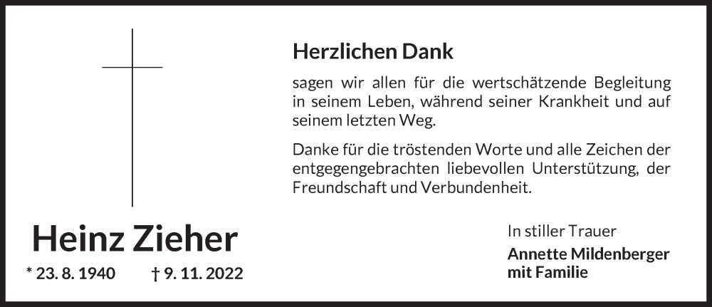  Traueranzeige für Heinz Zieher vom 24.11.2022 aus Dinkelsbühl/ Feuchtwangen