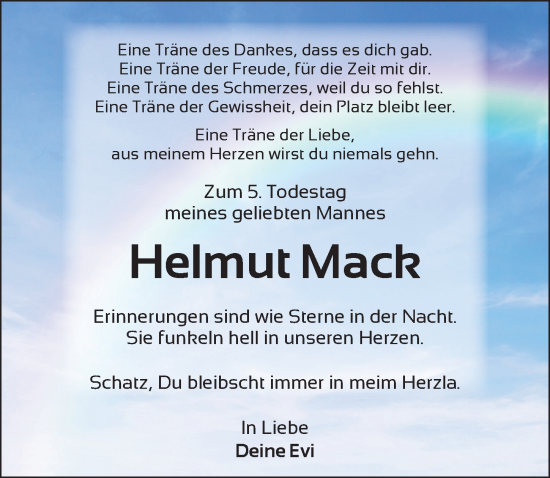 Traueranzeige von Helmut Mack von Dinkelsbühl/ Feuchtwangen