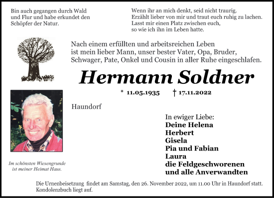 Traueranzeige von Hermann Soldner von Dinkelsbühl/ Feuchtwangen