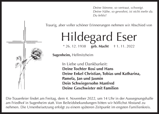 Traueranzeige von Hildegard Eser von Neustadt/ Scheinfeld/ Uffenheim