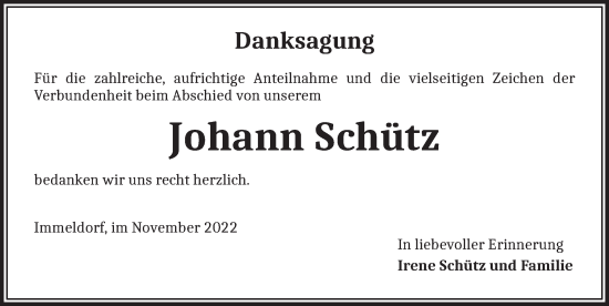 Traueranzeige von Johann Schütz von Ansbach