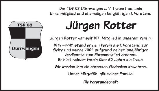 Traueranzeige von Jürgen Rotter von Dinkelsbühl/ Feuchtwangen