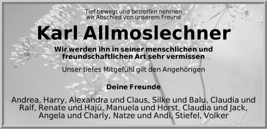 Traueranzeige von Karl Allmoslechner von Neustadt/ Scheinfeld/ Uffenheim