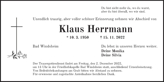 Traueranzeige von Klaus Herrmann von Neustadt/ Scheinfeld/ Uffenheim