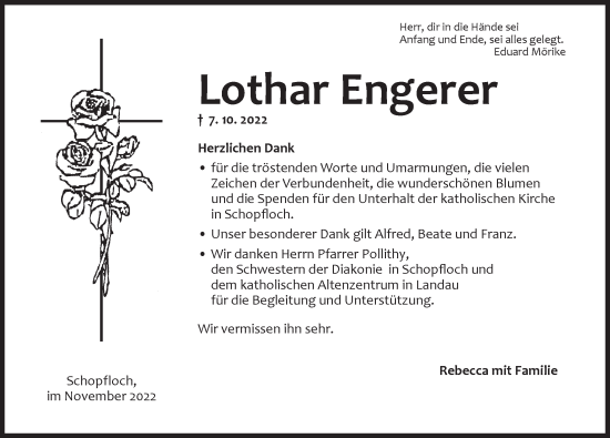 Traueranzeige von Lothar Engerer von Dinkelsbühl/ Feuchtwangen