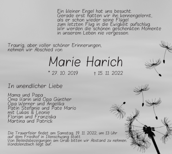 Traueranzeige von Marie Harich von Dinkelsbühl/ Feuchtwangen