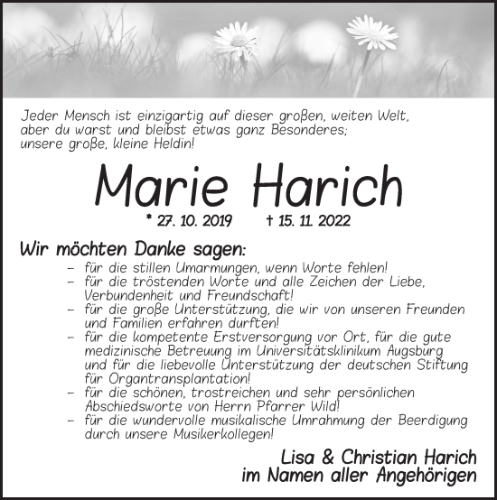 Traueranzeige von Marie Harich von Dinkelsbühl/ Feuchtwangen