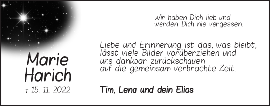 Traueranzeige von Marie Harich von Dinkelsbühl/ Feuchtwangen