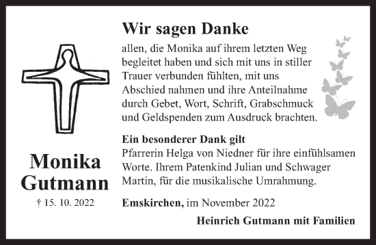 Traueranzeige von Monika Gutmann von Neustadt/ Scheinfeld/ Uffenheim