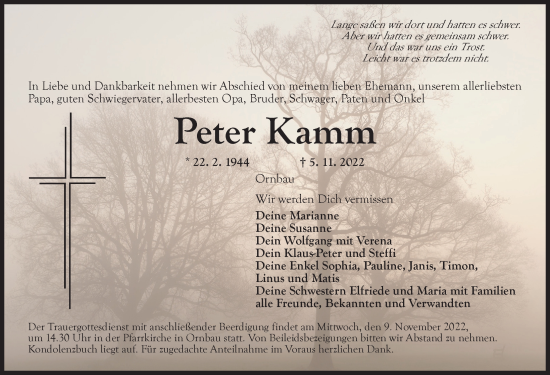 Traueranzeige von Peter Kamm von Ansbach