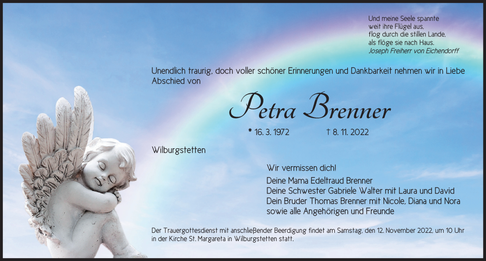  Traueranzeige für Petra Brenner vom 11.11.2022 aus Dinkelsbühl/ Feuchtwangen