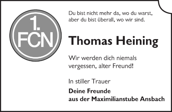 Traueranzeige von Thomas Heining von Ansbach