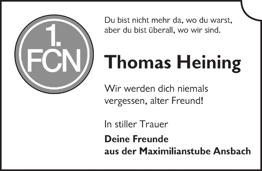 Traueranzeige für Thomas Heining vom 22.11.2022 aus Ansbach