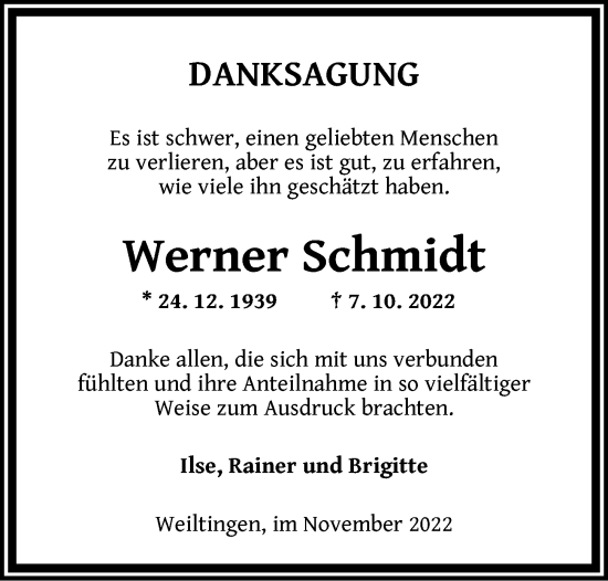 Traueranzeige von Werner Schmidt von Dinkelsbühl/ Feuchtwangen