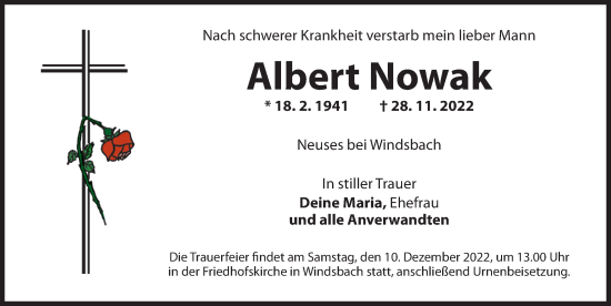 Traueranzeige von Albert Nowak von Ansbach