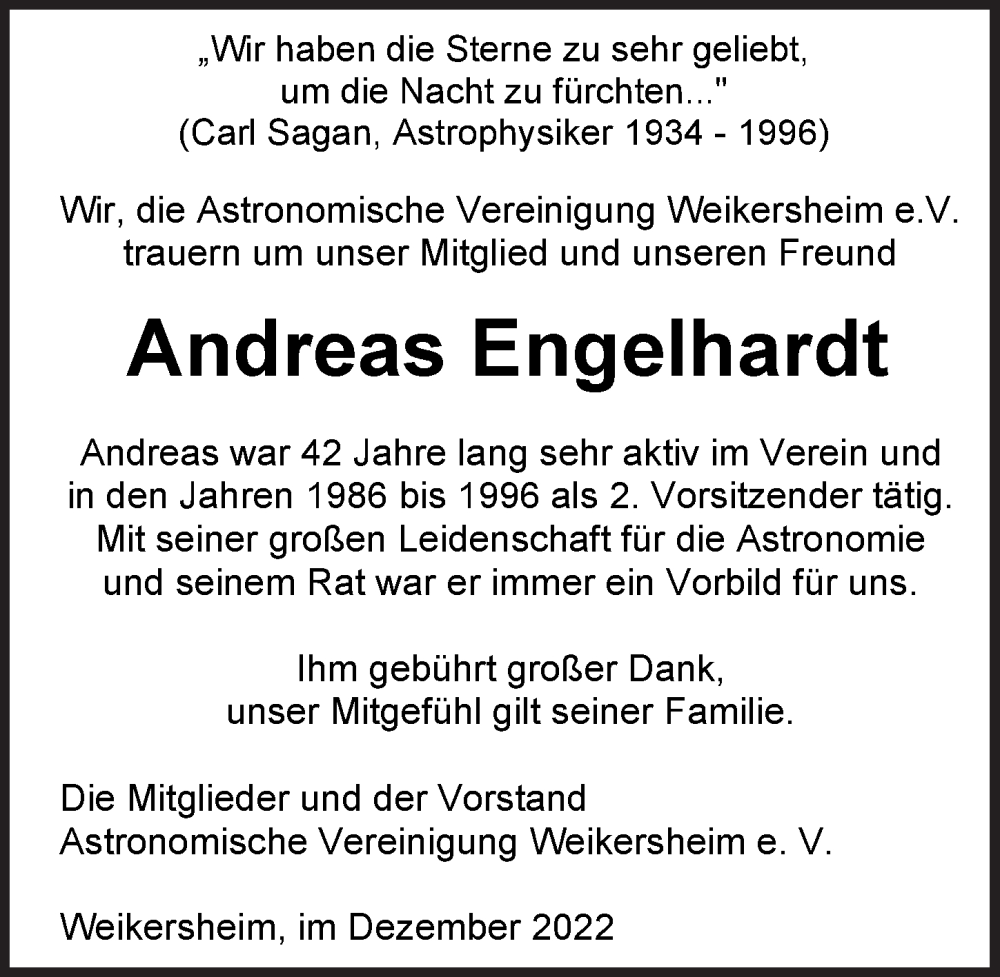  Traueranzeige für Andreas Engelhardt vom 08.12.2022 aus Rothenburg