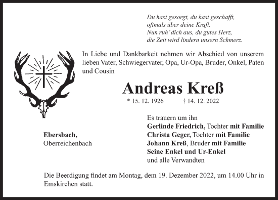 Traueranzeige von Andreas Kreß von Neustadt/ Scheinfeld/ Uffenheim
