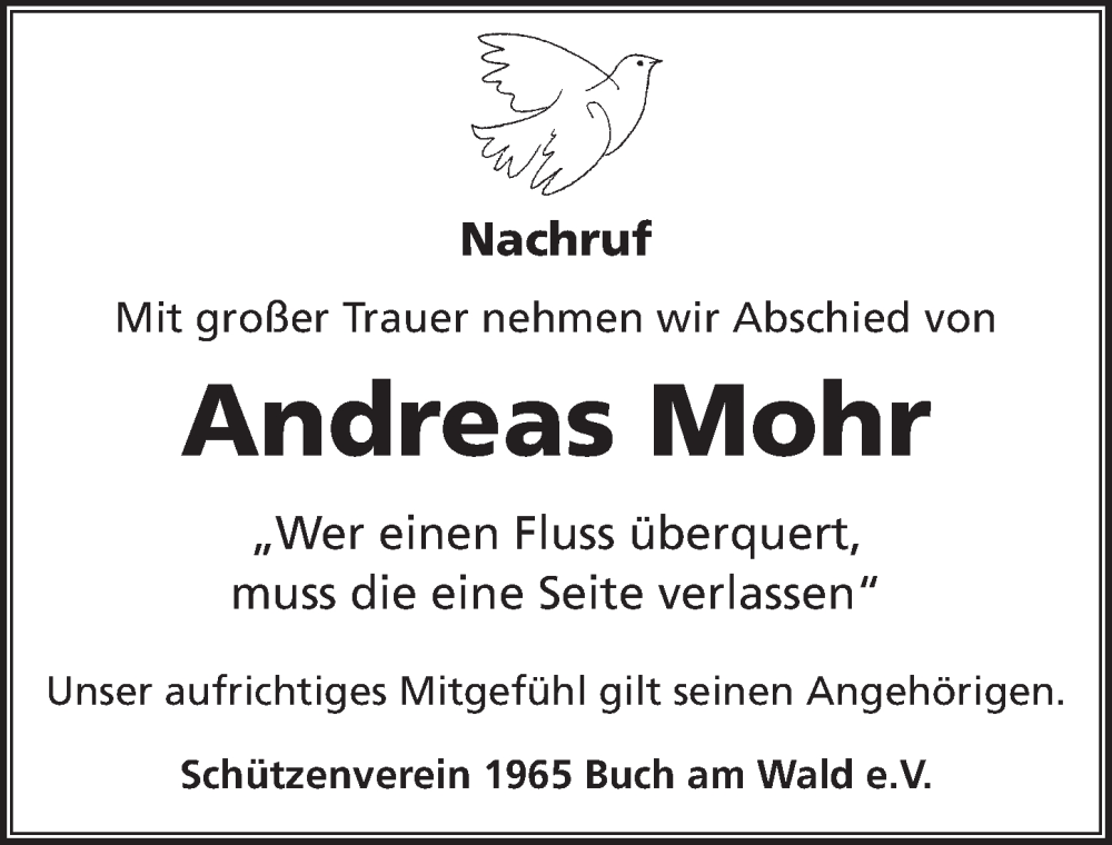  Traueranzeige für Andreas Mohr vom 08.12.2022 aus Rothenburg