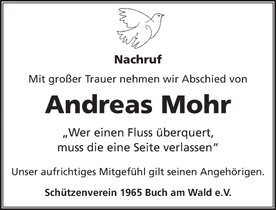 Traueranzeige von Andreas Mohr von Rothenburg