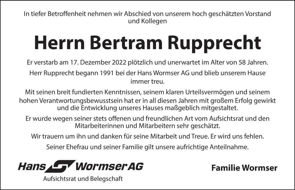  Traueranzeige für Bertram Rupprecht vom 21.12.2022 aus Neustadt/ Scheinfeld/ Uffenheim