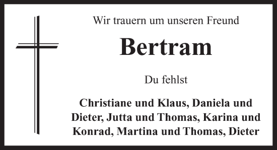 Traueranzeige von Bertram Rupprecht von Neustadt/ Scheinfeld/ Uffenheim