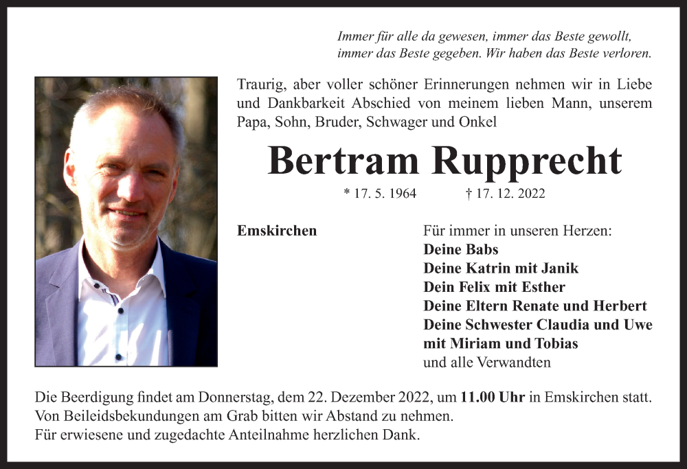  Traueranzeige für Bertram Rupprecht vom 21.12.2022 aus Neustadt/ Scheinfeld/ Uffenheim