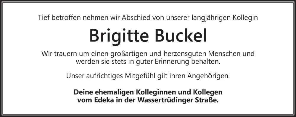  Traueranzeige für Brigitte Buckel vom 07.12.2022 aus Dinkelsbühl/ Feuchtwangen
