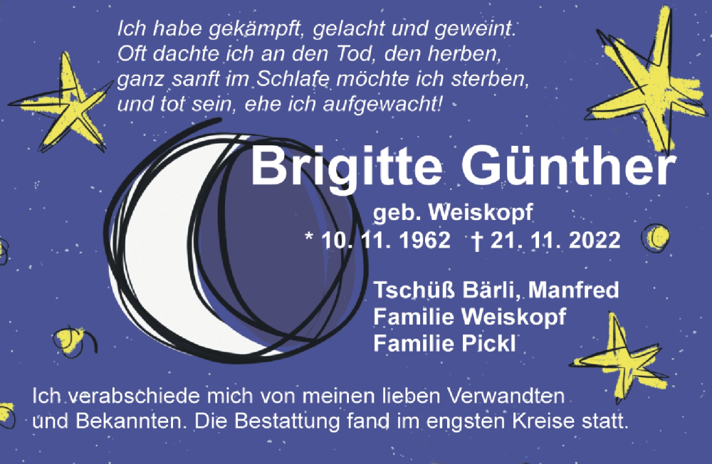  Traueranzeige für Brigitte Günther vom 07.12.2022 aus Ansbach