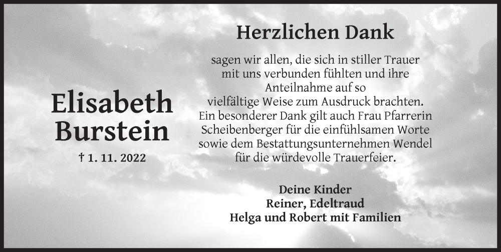  Traueranzeige für Elisabeth Burstein vom 03.12.2022 aus Dinkelsbühl/ Feuchtwangen