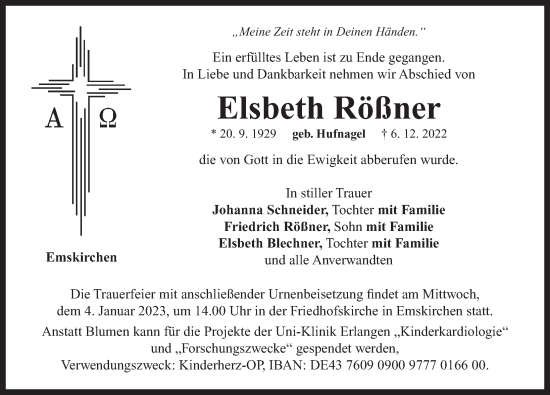Traueranzeige von Elsbeth Rößner von Neustadt/ Scheinfeld/ Uffenheim