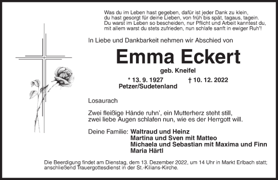 Traueranzeige von Emma Eckert von Neustadt/ Scheinfeld/ Uffenheim