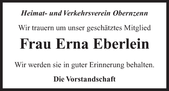 Traueranzeige von Erna Eberlein von Neustadt/ Scheinfeld/ Uffenheim