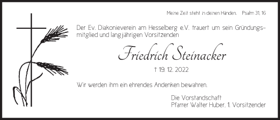 Traueranzeige von Friedrich Steinacker von Dinkelsbühl/ Feuchtwangen