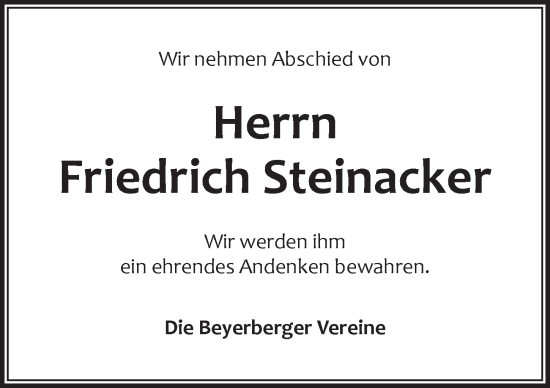 Traueranzeige von Friedrich Steinacker von Dinkelsbühl/ Feuchtwangen