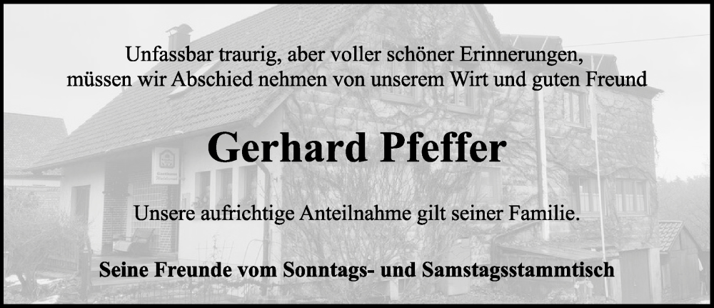  Traueranzeige für Gerhard Pfeffer vom 23.12.2022 aus Rothenburg