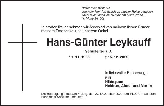 Traueranzeige von Hans-Günter Leykauff von Ansbach