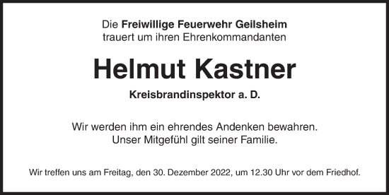 Traueranzeige von Helmut Kastner von Dinkelsbühl/ Feuchtwangen