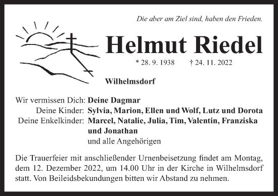 Traueranzeige von Helmut Riedel von Neustadt/ Scheinfeld/ Uffenheim