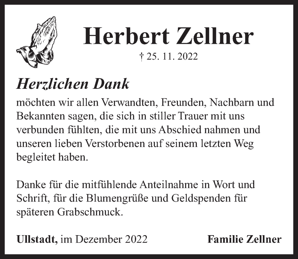  Traueranzeige für Herbert Zellner vom 10.12.2022 aus Neustadt/ Scheinfeld/ Uffenheim
