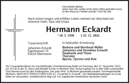 Traueranzeige von Hermann Eckardt von Neustadt/ Scheinfeld/ Uffenheim