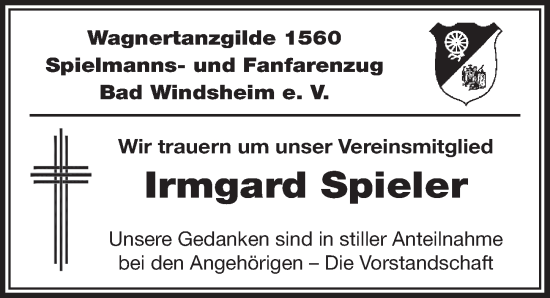 Traueranzeige von Irmgard Spieler von Neustadt/ Scheinfeld/ Uffenheim