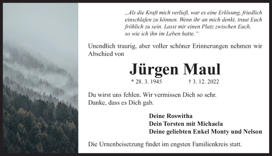 Traueranzeige von Jürgen Maul von Neustadt/ Scheinfeld/ Uffenheim