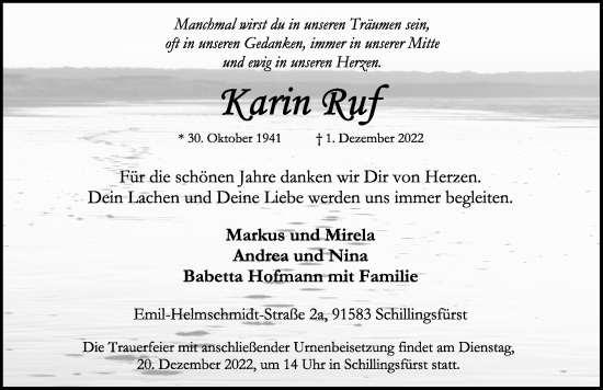 Traueranzeige von Karin Ruf von Rothenburg