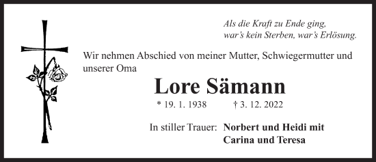 Traueranzeige von Lore Sämann von Neustadt/ Scheinfeld/ Uffenheim