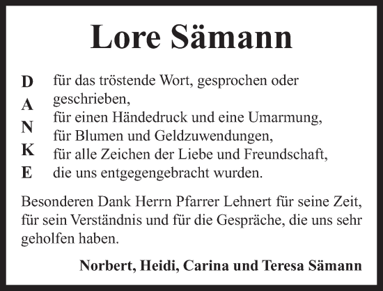 Traueranzeige von Lore Sämann von Neustadt/ Scheinfeld/ Uffenheim