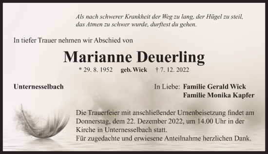Traueranzeige von Marianne Deuerling von Neustadt/ Scheinfeld/ Uffenheim