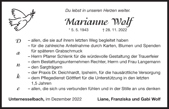 Traueranzeige von Marianne Wolf von Neustadt/ Scheinfeld/ Uffenheim